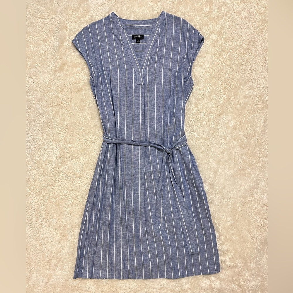 NEW Tie-Waist Shirt Dress Blue & White Striped Jones New York Size Small